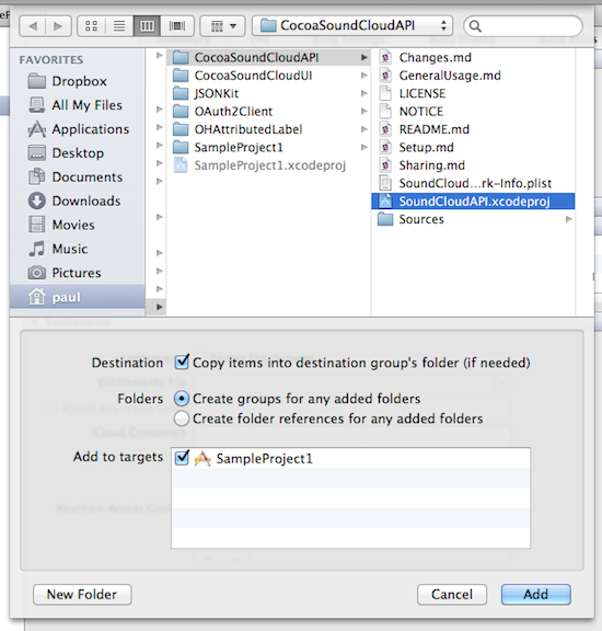 Select Xcode project files