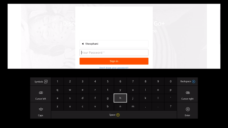 Entering a password with a game controller using an onscreen keyboard