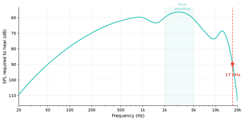 Relative hearing sensitivity by frequency