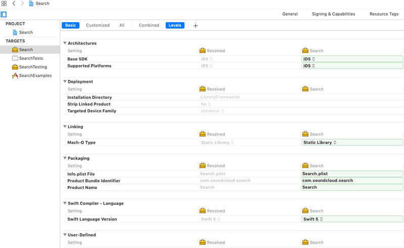 Search generated project