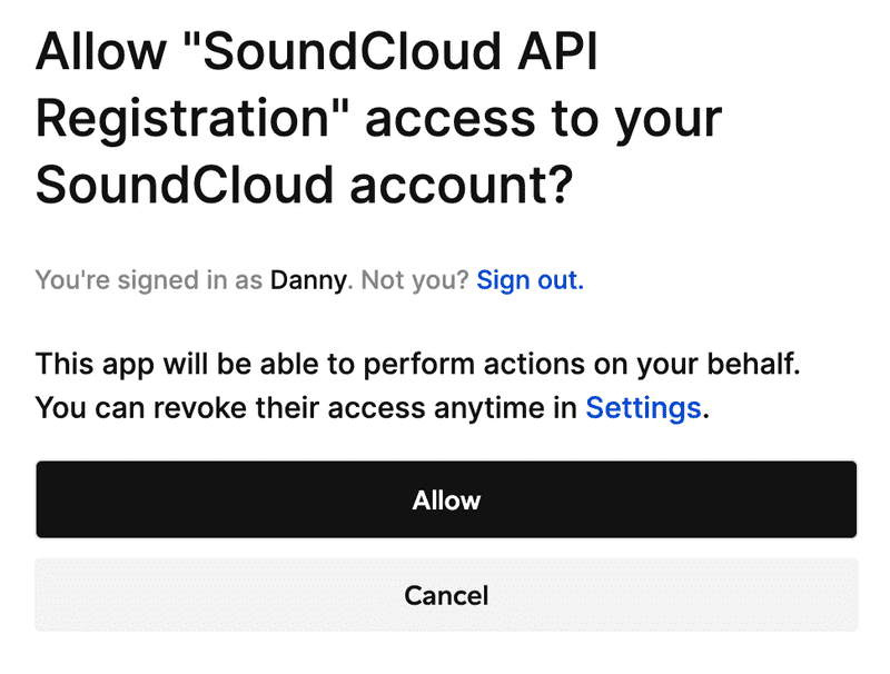 SoundCloud API Registration OAuth consent screen