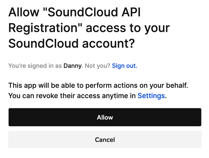 SoundCloud API Registration OAuth consent screen
