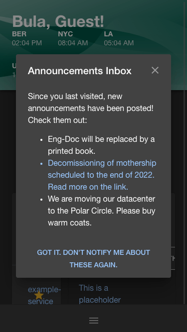 Announcements inbox